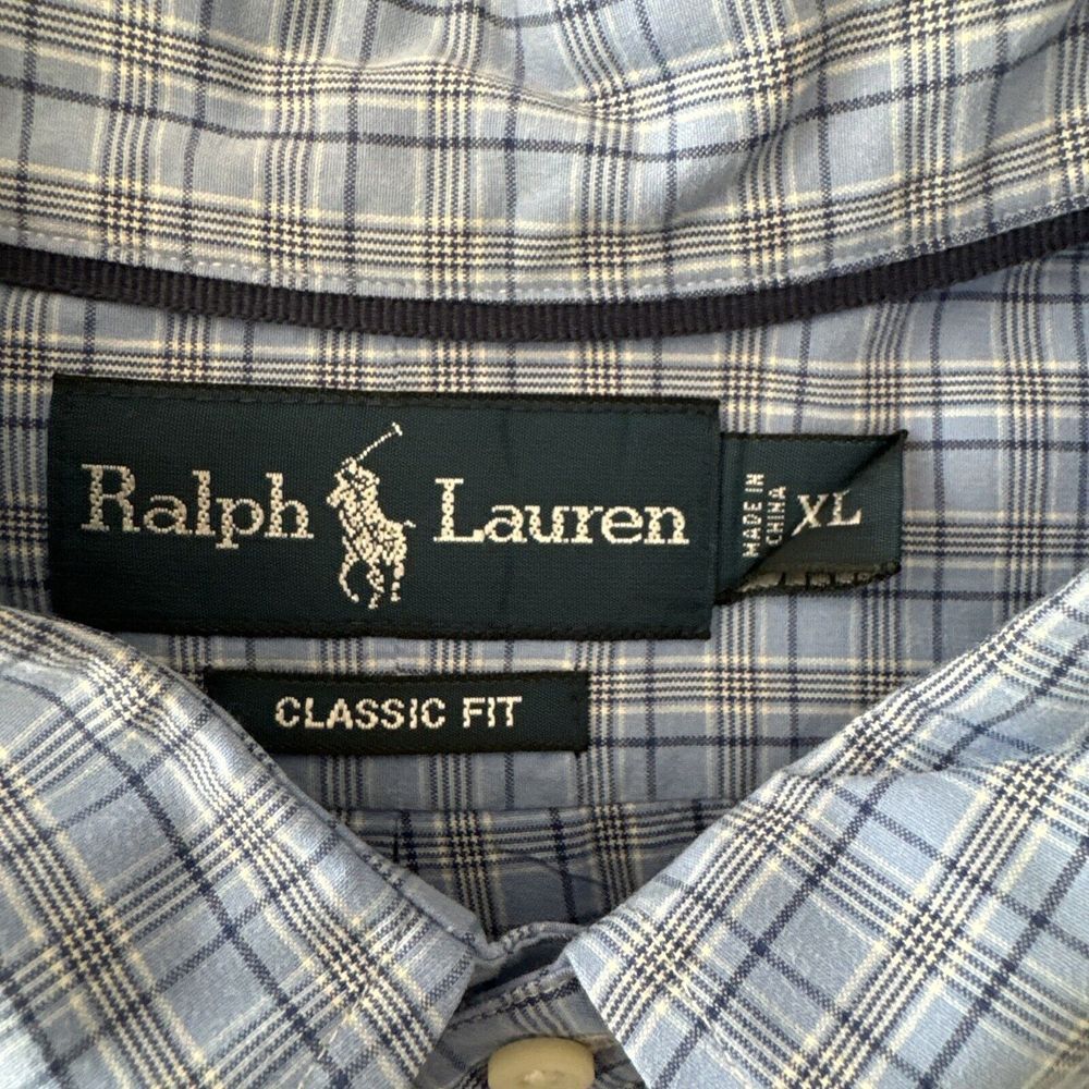 Ralph Lauren Shirt Men XXL BLUE Plaid Cotton Button Down EUC Classic ~ Fast Ship - Picture 3 of 8
